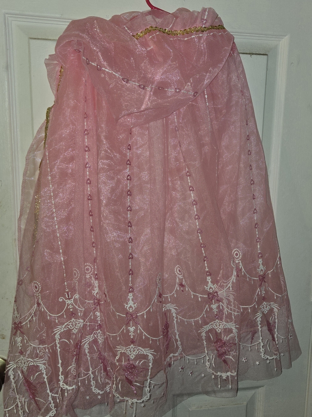 Pink Sheer Children's Costume Cape with a Hood and Gold Trim SZ 4-7